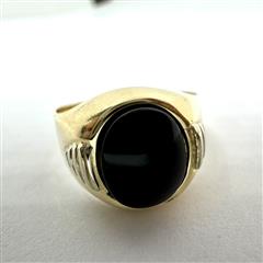 18K 750 Yellow Gold 4.61G Oval Onyx Signet Ring Sz: 7.5!